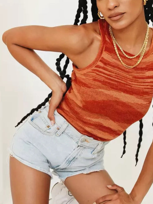 Top de punto amarillo ajustado con cuello redondo Katherine